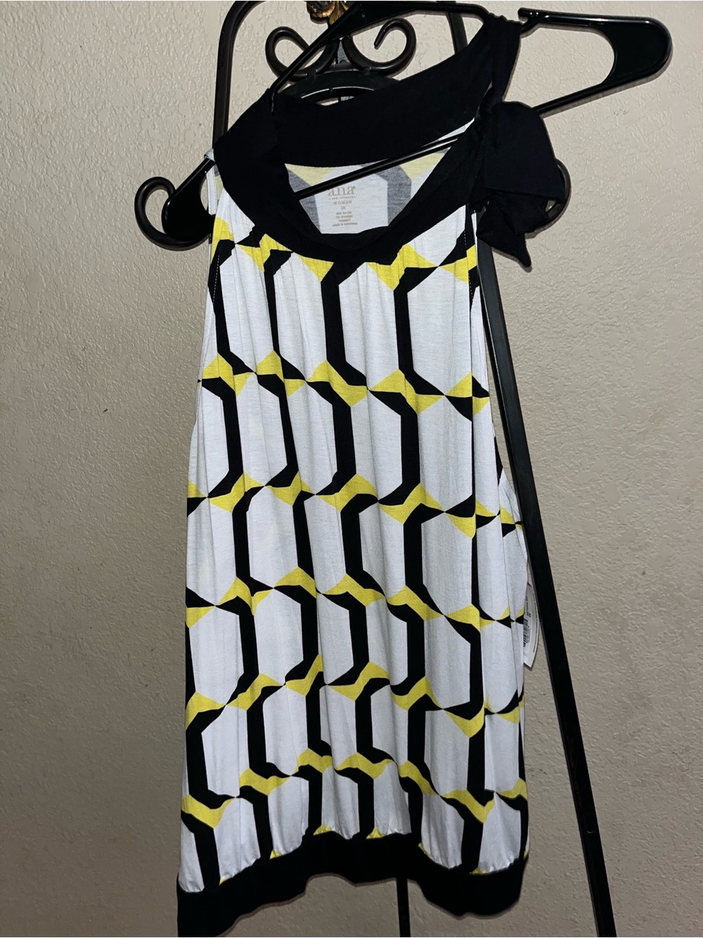 jcpenney One-Shoulder Geometric Print Dress in White, Black & Yellow